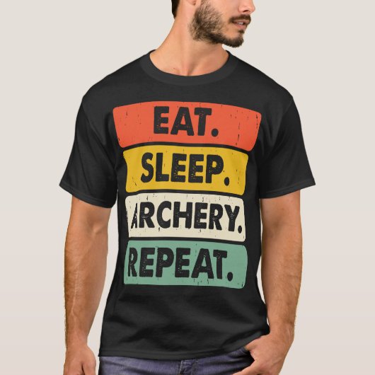 Eat Sleep Archery Repeat - レトロな弓道好き Tシャツ (正面)