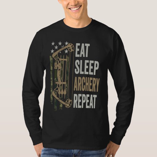 Eat Sleep Archery Repeat  Camouflage Bow USA  Arch Tシャツ (正面)