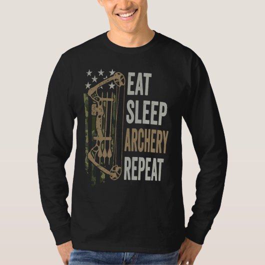 Eat Sleep Archery Repeat Camouflage Bow USA Funny Tシャツ (正面)