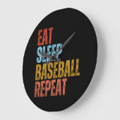 EAT SLEEP BASEBALL REPEAT ラージ壁時計 (傾斜)