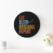 EAT SLEEP BASEBALL REPEAT ラージ壁時計 (ホーム)