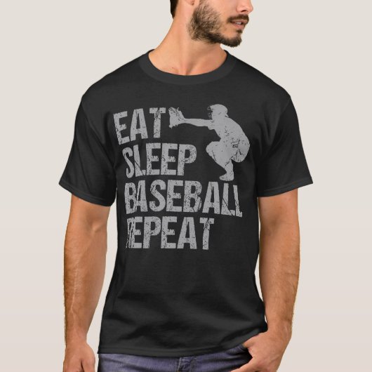 Eat Sleep Baseball Repeat Baseball Player Funny Ba Tシャツ (正面)