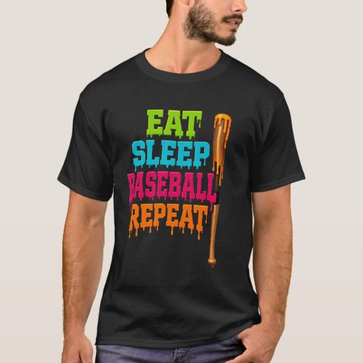 Eat Sleep Baseball Repeat Drip Tシャツ (正面)