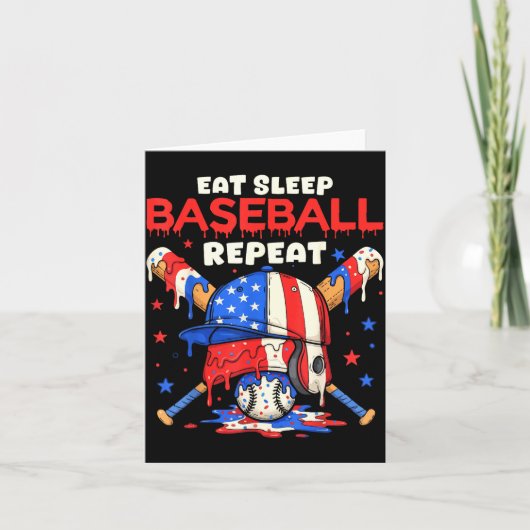 Eat Sleep Baseball Repeat Funny Ice Cream Drip Cro カード (正面)