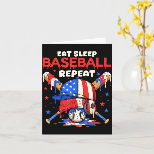 Eat Sleep Baseball Repeat Funny Ice Cream Drip Cro カード (黄色い花)