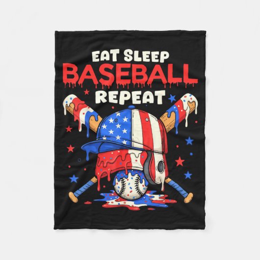 Eat Sleep Baseball Repeat Funny Ice Cream Drip Cro フリースブランケット (正面)