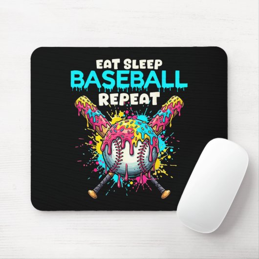 Eat Sleep Baseball Repeat Funny Ice Cream Drip Cro マウスパッド (マウス)