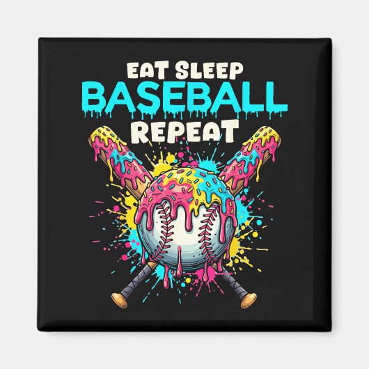 Eat Sleep Baseball Repeat Funny Ice Cream Drip Cro マグネット (正面)