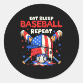 Eat Sleep Baseball Repeat Funny Ice Cream Drip Cro ラウンドシール (正面)