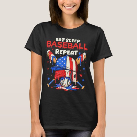 Eat Sleep Baseball Repeat Funny Ice Cream Drip Cro Tシャツ (正面)