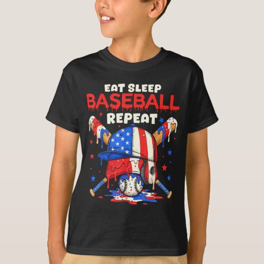 Eat Sleep Baseball Repeat Funny Ice Cream Drip Cro Tシャツ (正面)