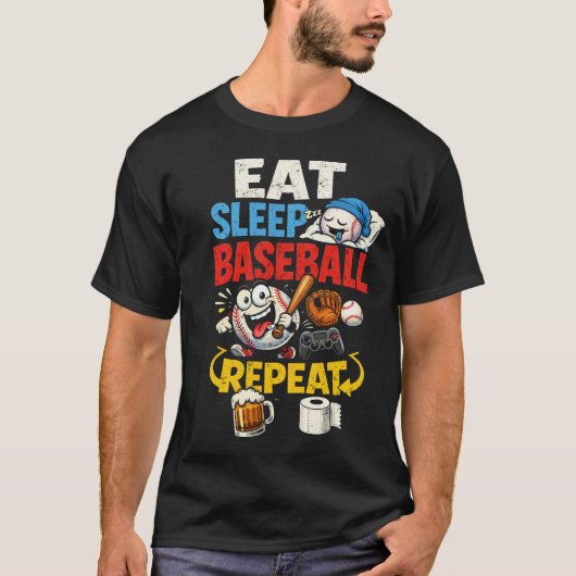 Eat Sleep Baseball Repeat Funny Tシャツ (正面)