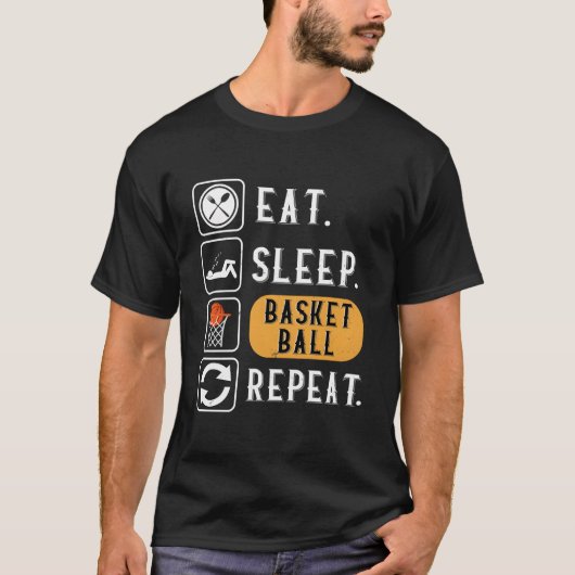 Eat Sleep Basketball Repeat Basketball Tシャツ (正面)
