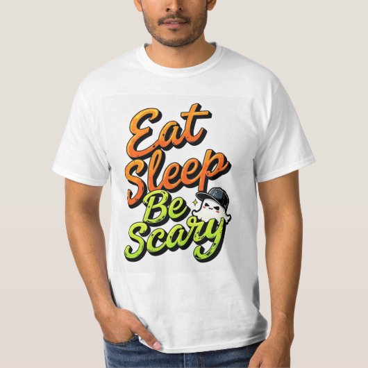 Eat Sleep Be Scary T-Shirt, Cute Ghost Halloween T Tシャツ (正面)