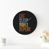 EAT SLEEP BIBLE REPEAT ラージ壁時計 (ホーム)