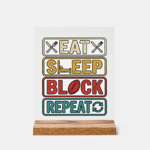 Eat Sleep Block Repeat フットボール ヴィンテージTシャツ Desi アクリルサイン