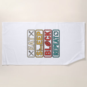 Eat Sleep Block Repeat フットボール ヴィンテージTシャツ Desi ビーチタオル