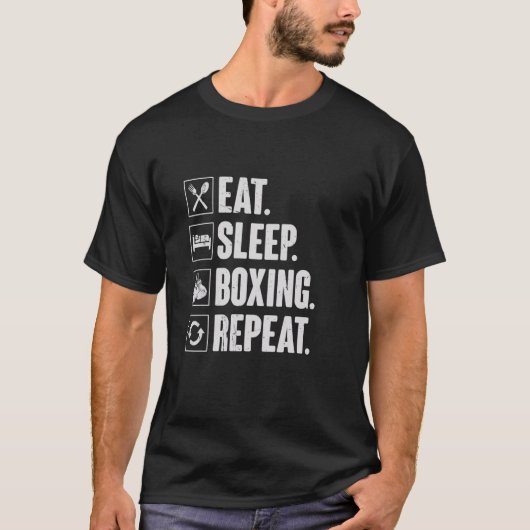 Eat Sleep Boxing Repeat - Funny Retro Man Boxing G Tシャツ (正面)