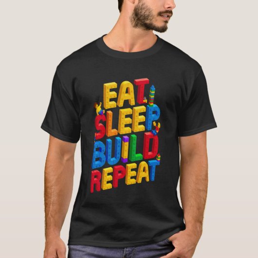 EAT SLEEP BUILD REPEAT マスタービルダー ビル建設 Tシャツ (正面)
