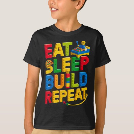 Eat Sleep Build Repeat Master Builder Building Bri Tシャツ (正面)