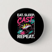 Eat Sleep Cast Repeat Fishing Lover Men Dad Christ 缶バッジ (正面)
