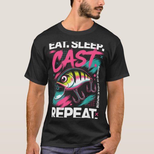 Eat Sleep Cast Repeat Fishing Lover Men Dad Christ Tシャツ (正面)