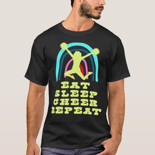 Eat Sleep Cheer Repeat with Boho Rainbow and Cheer Tシャツ (正面)