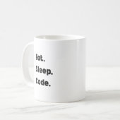 Eat Sleep Code マグカップ - ソフトウェア開発者へのモチベーションギフト (正面左)