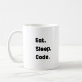 Eat Sleep Code マグカップ - ソフトウェア開発者へのモチベーションギフト (左)