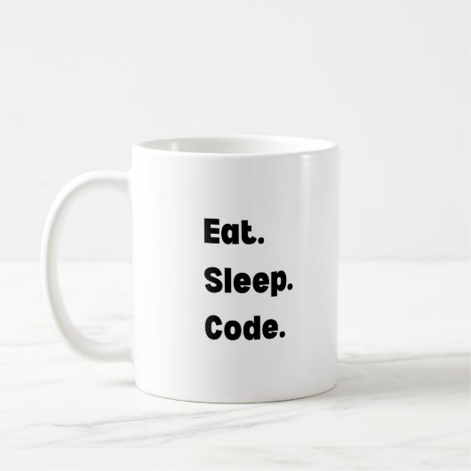 Eat Sleep Code マグカップ - ソフトウェア開発者へのモチベーションギフト (左)