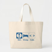 eat sleep code (html) ラージトートバッグ (正面)
