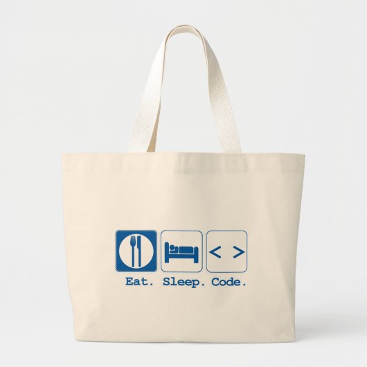 eat sleep code (html) ラージトートバッグ (正面)