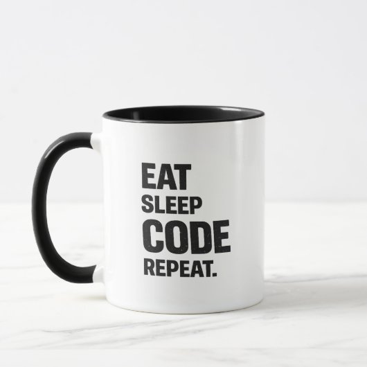 Eat Sleep Code Repeat - プログラマーに捧ぐユーモア マグカップ (左)