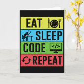Eat Sleep Code Repeat プログラミング おもしろ 学校へ カード (黄色い花)
