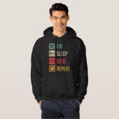 Eat Sleep Code Repeat 面白いコーディングプログラマーアッパ パーカ (正面フル)