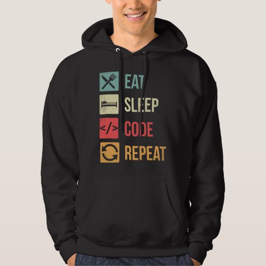 Eat Sleep Code Repeat 面白いコーディングプログラマーアッパ パーカ (正面)