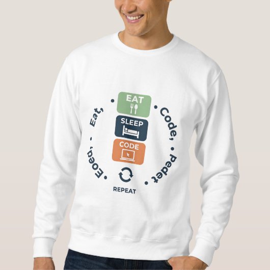 Eat, Sleep, Code, Repeat – 面白いプログラマーグッズ スウェットシャツ (正面)