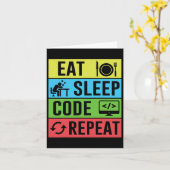 Eat Sleep Code Repeat 面白い プログラミング バックトゥスクール カード (黄色い花)
