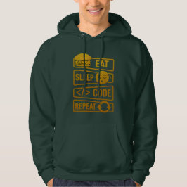 Eat Sleep Code Repeat – Gold Tech Lifestyle Design パーカ