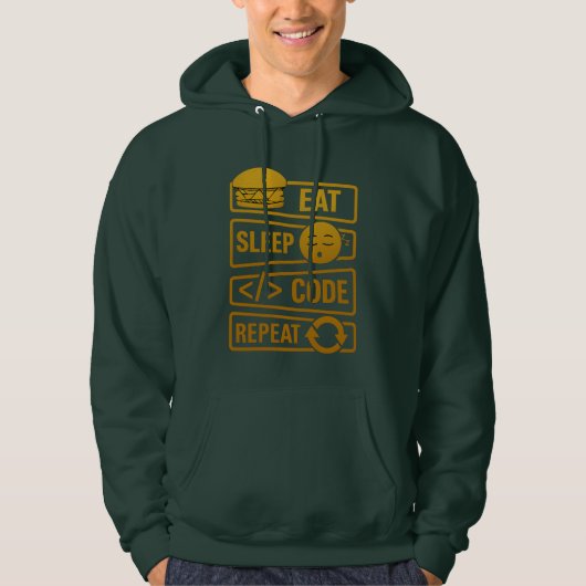 Eat Sleep Code Repeat – Gold Tech Lifestyle Design パーカ (正面)