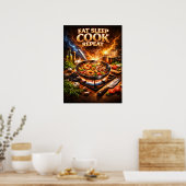 Eat Sleep Cook レトロ ポスター (キッチン)
