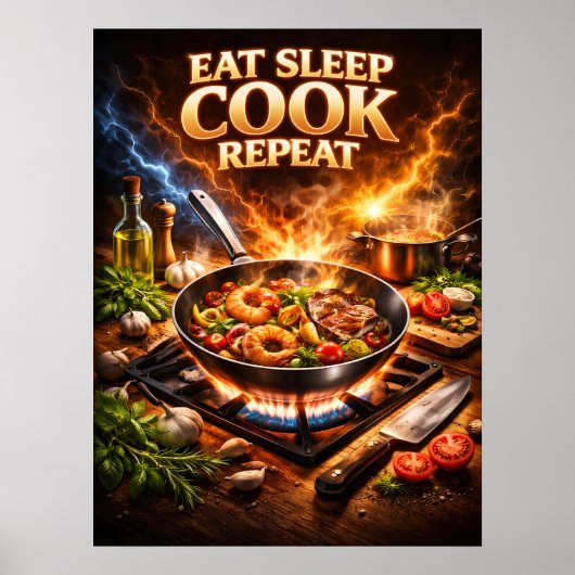 Eat Sleep Cook レトロ ポスター (正面)
