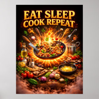Eat Sleep Cook Repeat アート ポスター