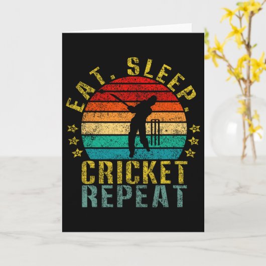 Eat Sleep Cricket Repeat Funny Retro  カード (黄色い花)