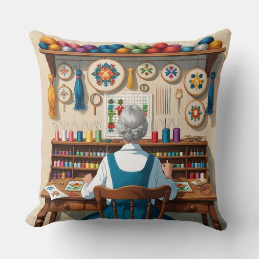 Eat.Sleep.Cross Stitch.Repeat- ステッチャーへのギフト クッション (正面)