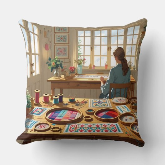 Eat.Sleep.Cross Stitch.Repeat- Gift for Stitchers クッション (正面)