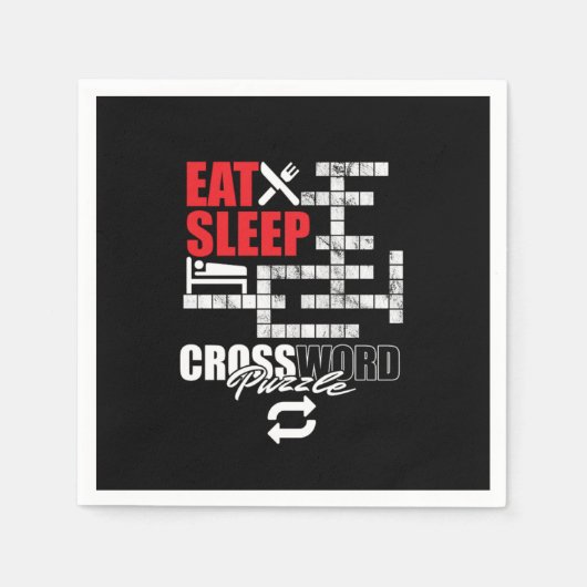 Eat Sleep Crossword Puzzle Repeat Puzzler Brain Te スタンダードカクテルナプキン (正面)
