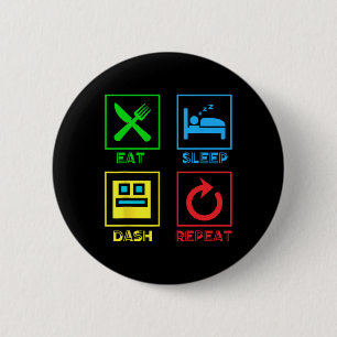 Eat Sleep Dash Repeat ゲーム ジオメトリービデオゲーム 缶バッジ