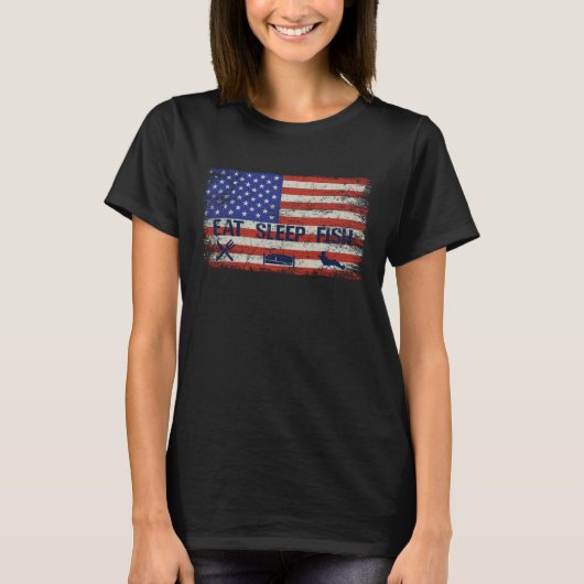EAT SLEEP FISH Patriotic USA American Flag men & w Tシャツ (正面)