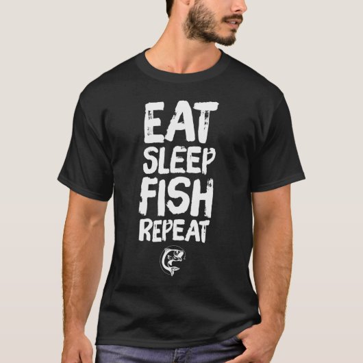 Eat sleep fish repeat - 面白い釣りデザイン tシャツ (正面)